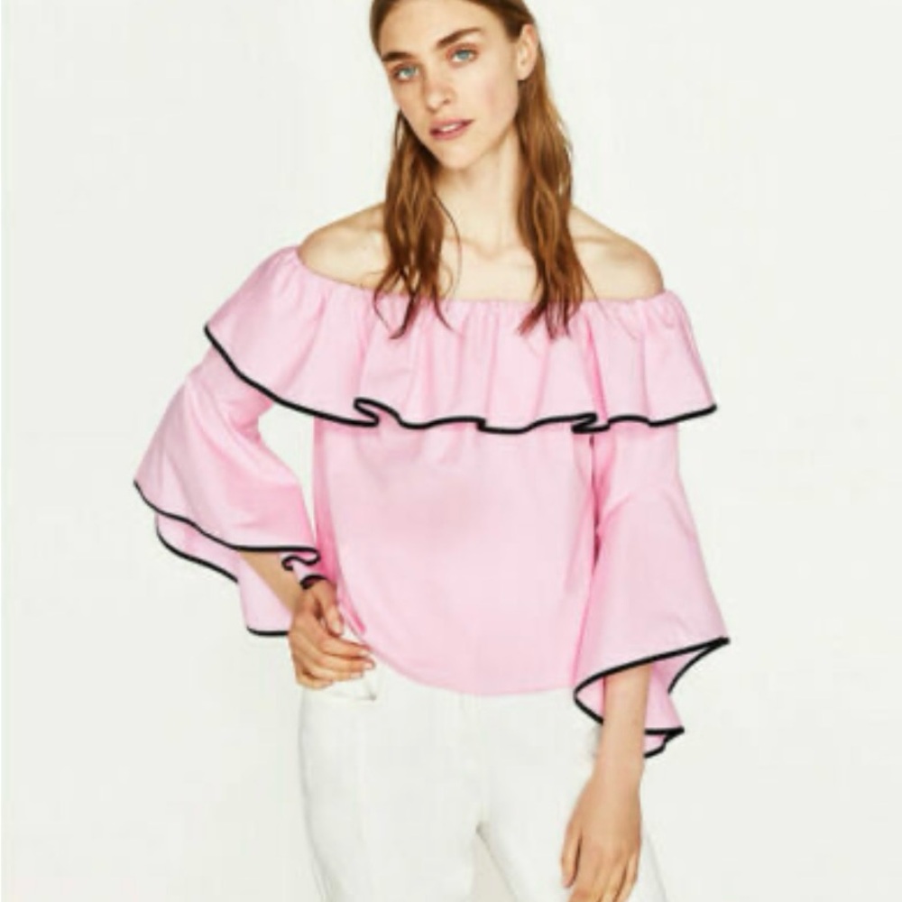 Pink Off-Shoulder Ruffle Blouse - Picture 4 of 4